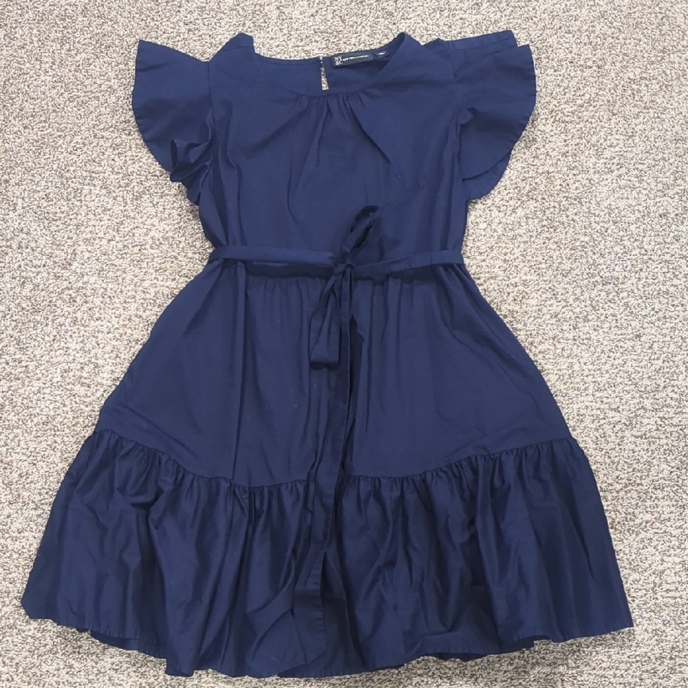 NY&C Navy Blue Cotton Blend Flouncy Flutter Sleeve Summertime Dress